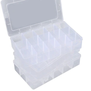 

3-Pack 15-Compartment Plastic Storage Box Clear Jewelry and Earrings Storage Box