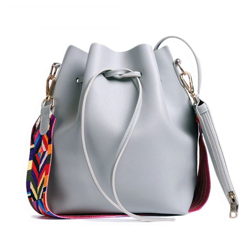  2019 New Women Bag with Colorful Strap Bucket Bag Women PU Leather Shoulder Bags Brand Designer Lad - 4000202789883