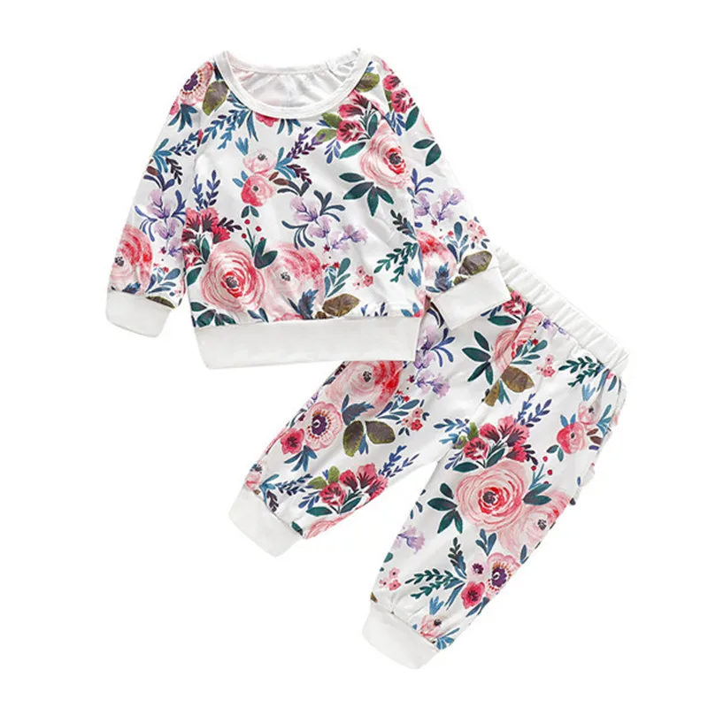 

newborn clothes Autumn Spring 2pcs Suits Baby girl Infant Clothes Floral Girl Long Sleeve Tshirt Pant Clothes Sets