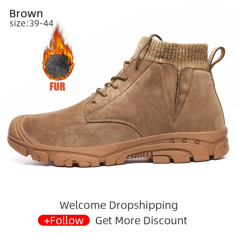 Brown FUR Кожаная повседневная обувь для мужчин, высокие кроссовки, модные Нескользящие уличные кожаные ботинки, Calzado Hombre, размер 48, Прямая поставка - Цвет: Brown FUR