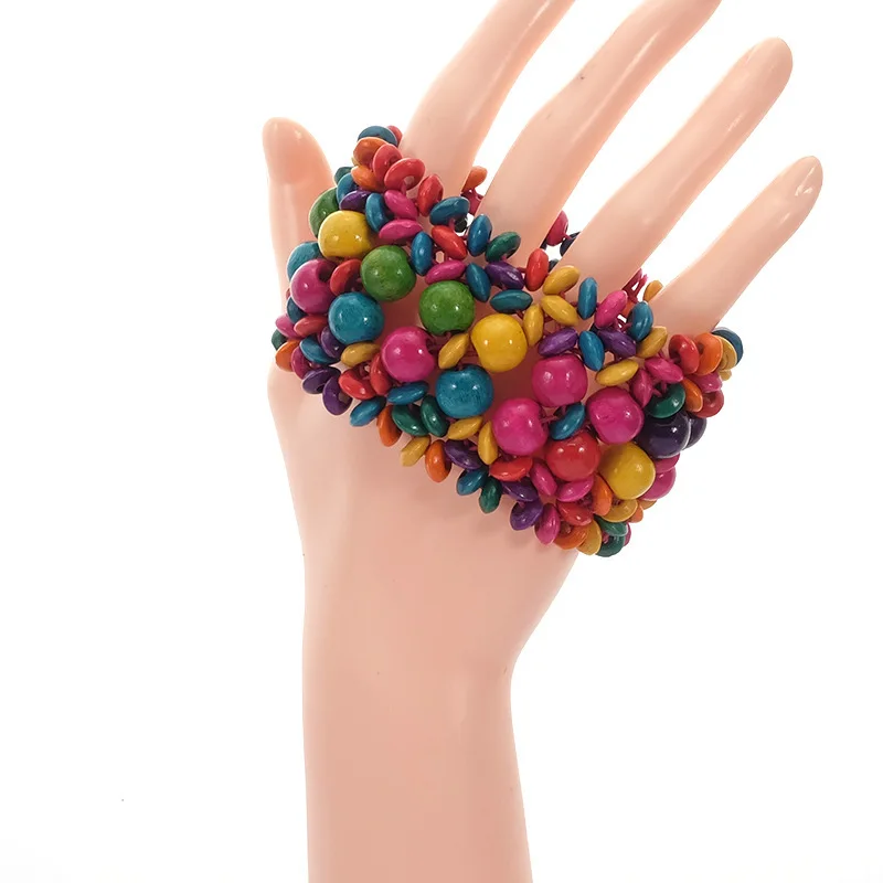 Bohemian Vintage Color Wood Bead Bracelet Hand-woven Multilayer Openwork Wood Bead Bracelet Bracelet