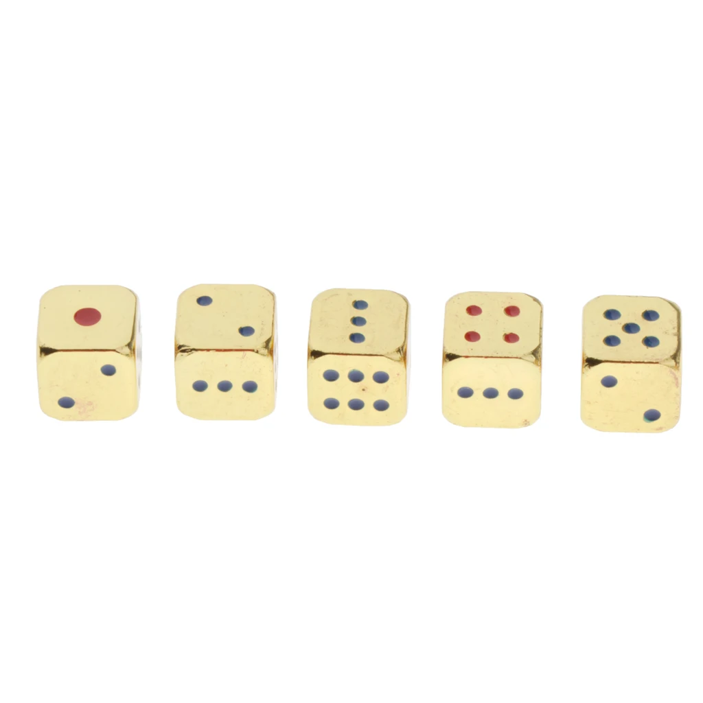 Lots 5 Six Sided D6 Dice 12mm Dice Die Metal with Wooden Dice Cup Box Golden/Silver w/ Blue&Red Pips Drinking Playing Game Dice