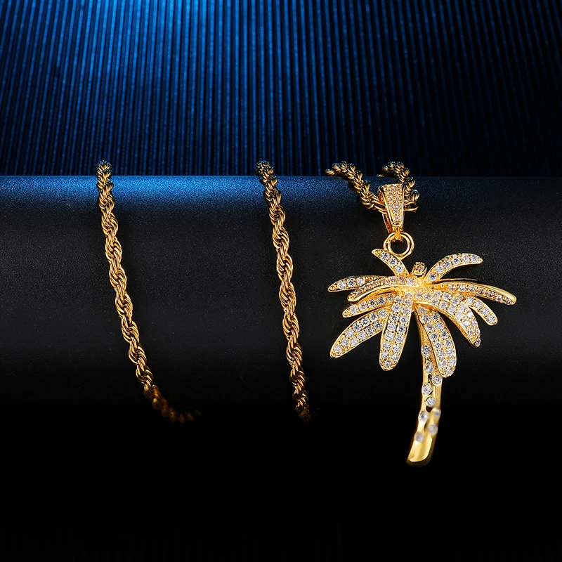 Bling Iced Out микро проложили CZ пальмовое дерево подвески и ожерелья для мужчин хип хоп рэппер ювелирные изделия с теннисной цепочкой