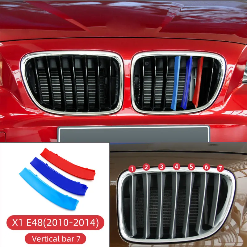 3pcs Car Front Grille Trim Strips Cover Motorsport Stickers For BMW X1 E48 F48 X3 F25 X4 F26 X5 F15 X6 F16 M Power Accessories - Название цвета: X1 E48(2010-2014)