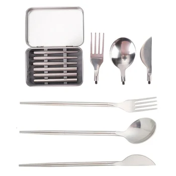 

Reusable Stainless Steel Cutlery Spoon Tableware 3-in-1 Set Foldable Pocket Size Camping Travel Tableware Multi Function