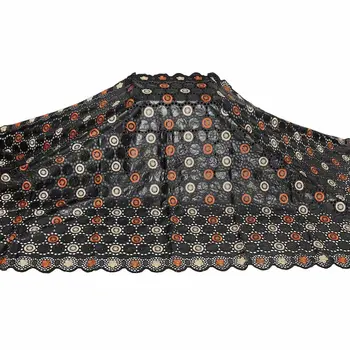

New African Bazin riche fabric with brode Latest Drilling design fashion embroidery bazin lace fabric with net lace 5 yards