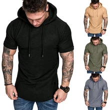 

2021 Summer Fashion Hooded Sling Short-Sleeved Tees Male T-Shirt Slim Male Tops 2XL