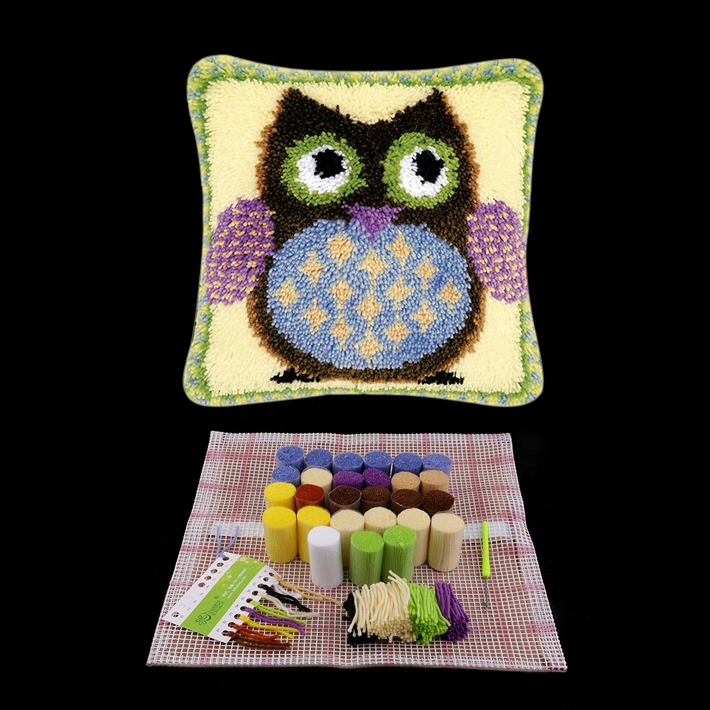 Latch Hook Rug Kits Rabbit Kitten Giraffe Wolf DIY Pillow Case Material Package