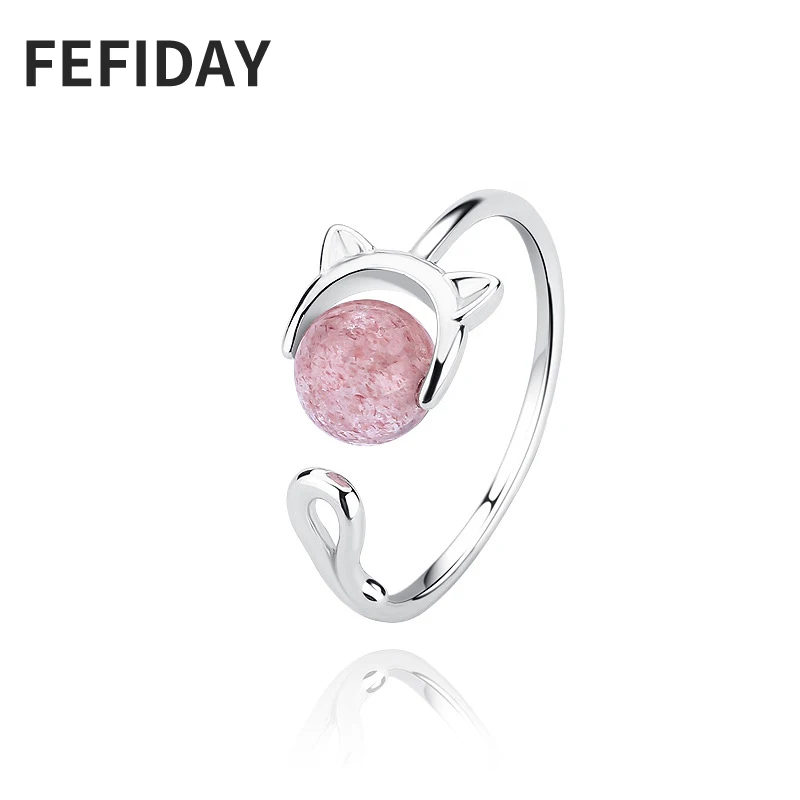 FEFIDAY модные милые кошачьи Свадебные брачные кольца для женщин с камнями розовые