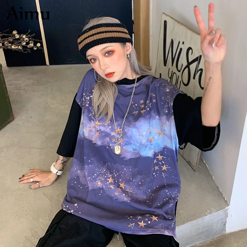 Харадзюку летняя негабаритная женская футболка Корейская ulzzang 90s футболка для девочек Студенческая Винтажная футболка в стиле хип-хоп Уличная белая футболка