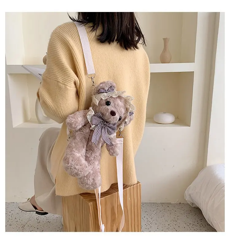 38 см kawaii bear shelliemei плюшевая сумка милый медведь кружева плюшевая кукла рюкзак портмоне подарок девушке