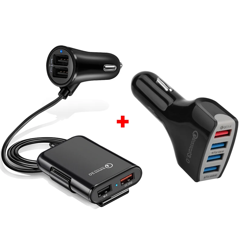 Автомобильное зарядное устройство Quick Charge 3,0, зарядное устройство для мобильного телефона, переднее сиденье, заднее сиденье, зарядное устройство, 4 порта, автомобильное зарядное устройство для S10 A70 S7 Redmi 5 - Тип штекера: 4port black