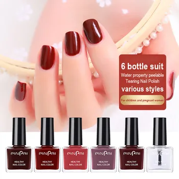 

36ML Water Based Nail Polish Peelable Health Nontoxic Breathable 6 Color Set