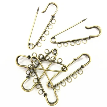 

100Pcs Safety Pins Brooches 5 Holes Back Pin Bronze Tone For Sewing Crafts DIY Making Finding 5cm