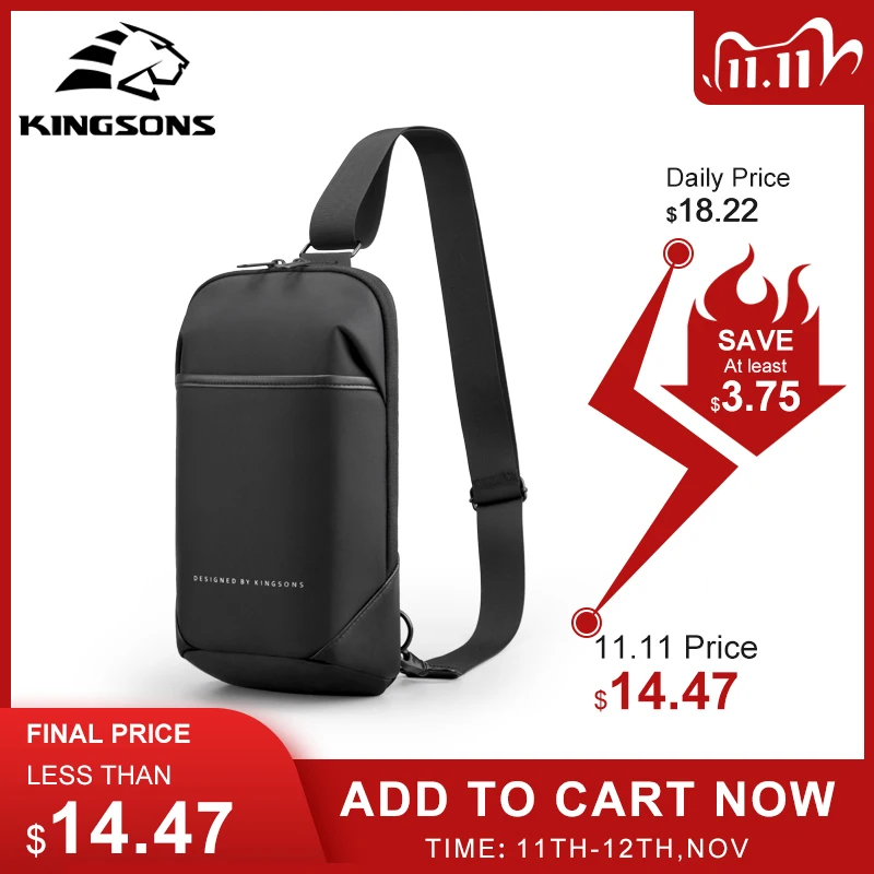 Kingsons Anti-theft Crossbody Bags Male Waterproof USB Charging Chest Pack Short Trip Messenger Sling Bag Shoulder Chest Bag afbeelding