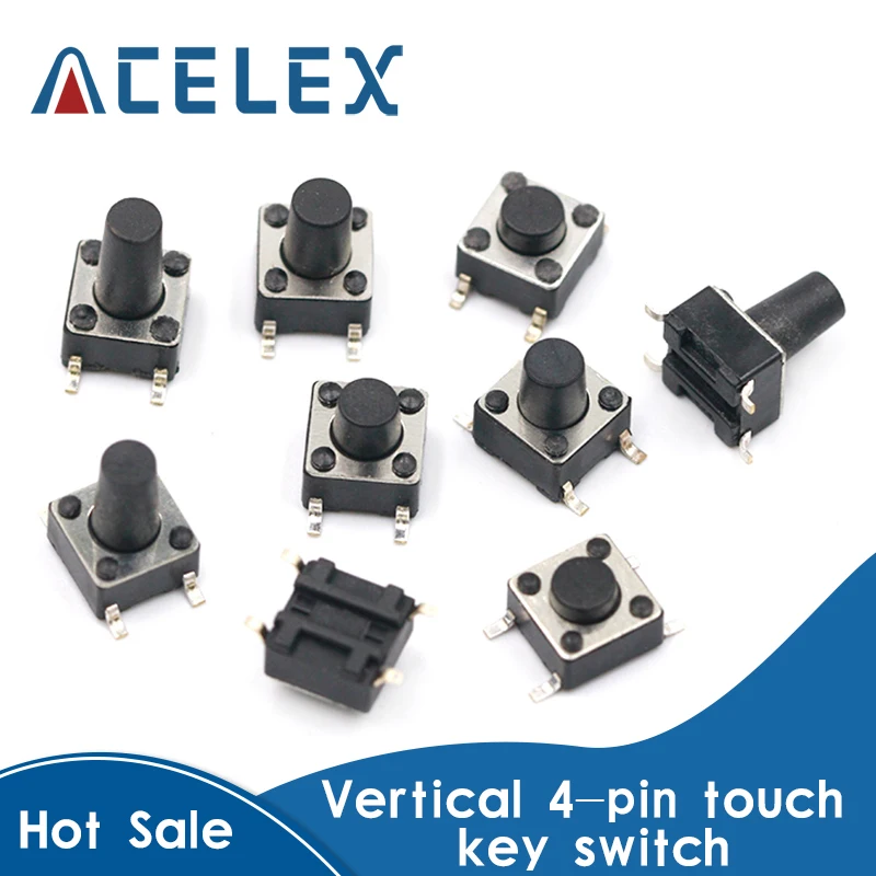 20PCS SMD 4PIN 6x6x4.3/5/6/7/8/9/10 mm Micro Tact Switch 0.5A 50V Push Button Switches 6x6x4.3mm 6x6x5mm 6x6x6mm 6x6x7mm 6x6x8mm afbeelding