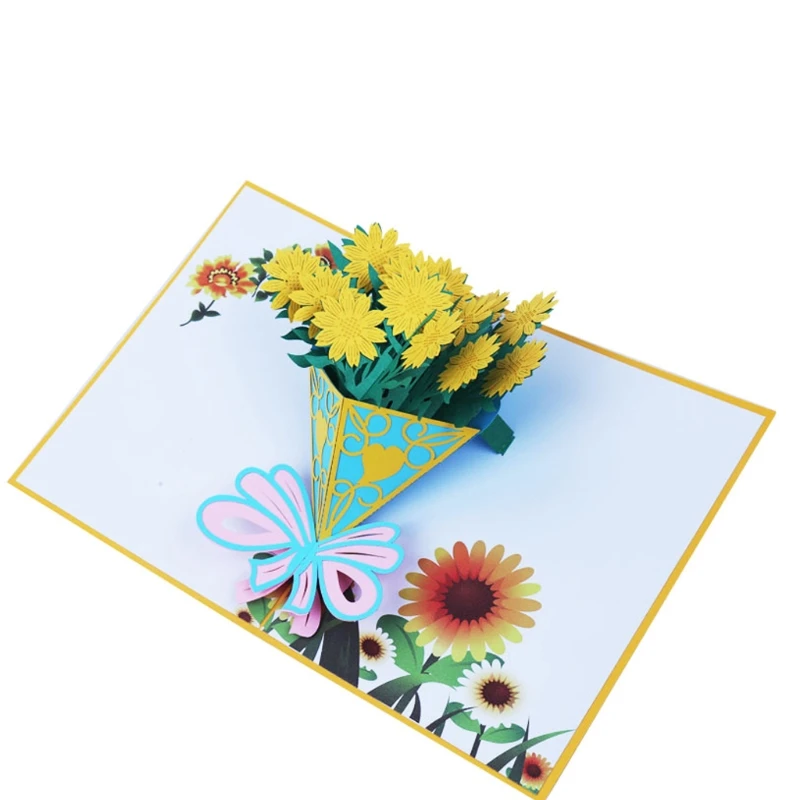  3D Pop Up Rose Flowers Greeting Card Christmas Birthday New Year Invitation E65B - 4000265479540