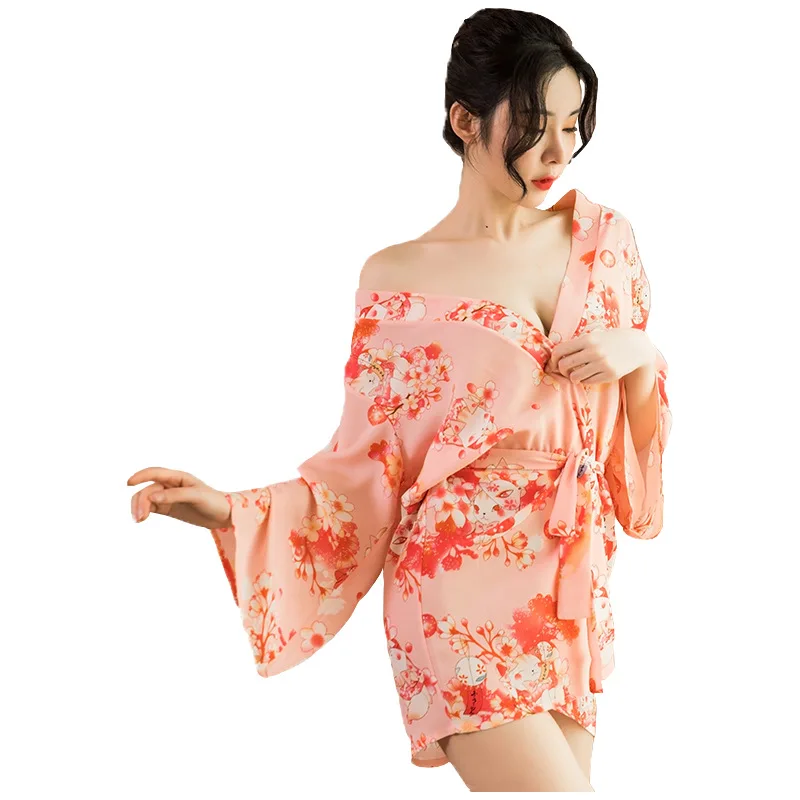 

Sexy Lingerie Pornos Suit Erotic Underwear Japanese Kimono Printed Bathrobe Suit Temptation Pajamas Home Robe Support Wholesale