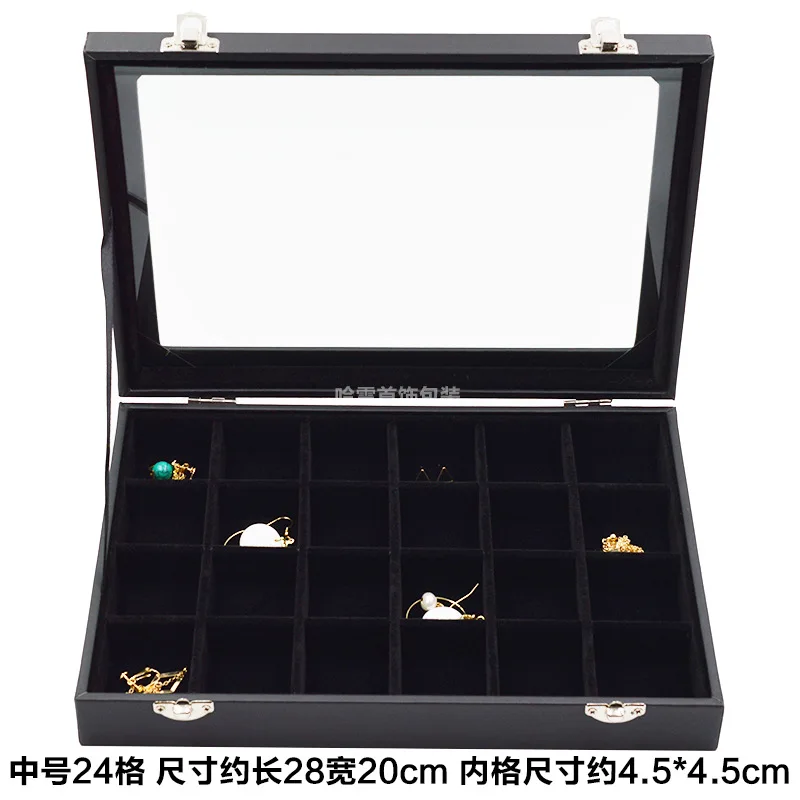 Medium velvet black handbag with glass cover jewelry ring display box tray rack storage box organizer earrings ring bracelet