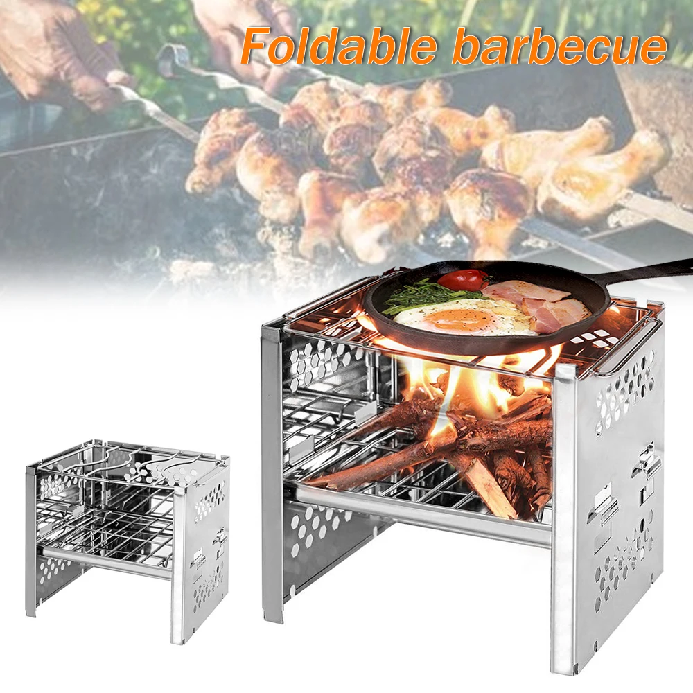Mini Firewood Stove BBQ Grill For Camping Hiking Picnic Portable Barbecue Oven Cooking Detachable Roaster |
