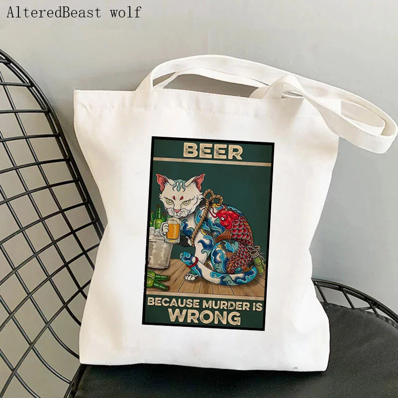 Женская холщовая сумка-шоппер с рисунком кота