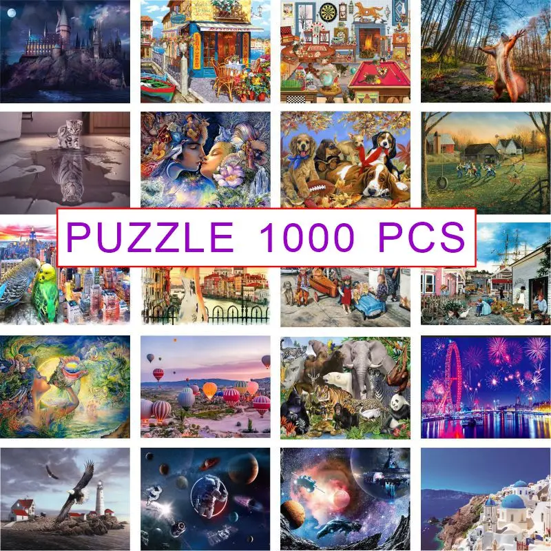 

2021 Hot Sale Super Large 1000PCS Paper Adult Decompression Cartoon Anime Landscape Jigsaw Toy Christmas New Year Gift