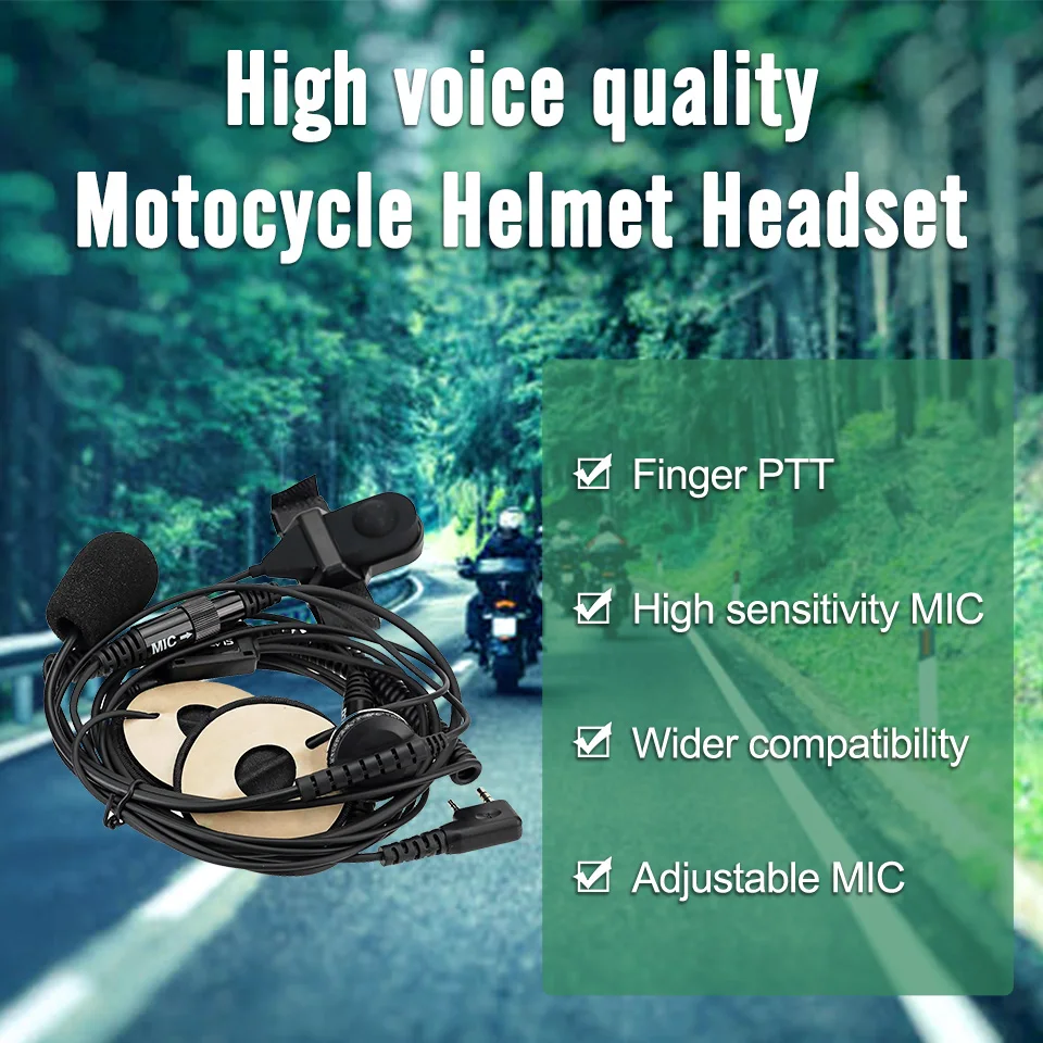 EHK010 Radio Accessories Motorcycle Helmet Headset 2Pin Finger PTT Dual Speakers