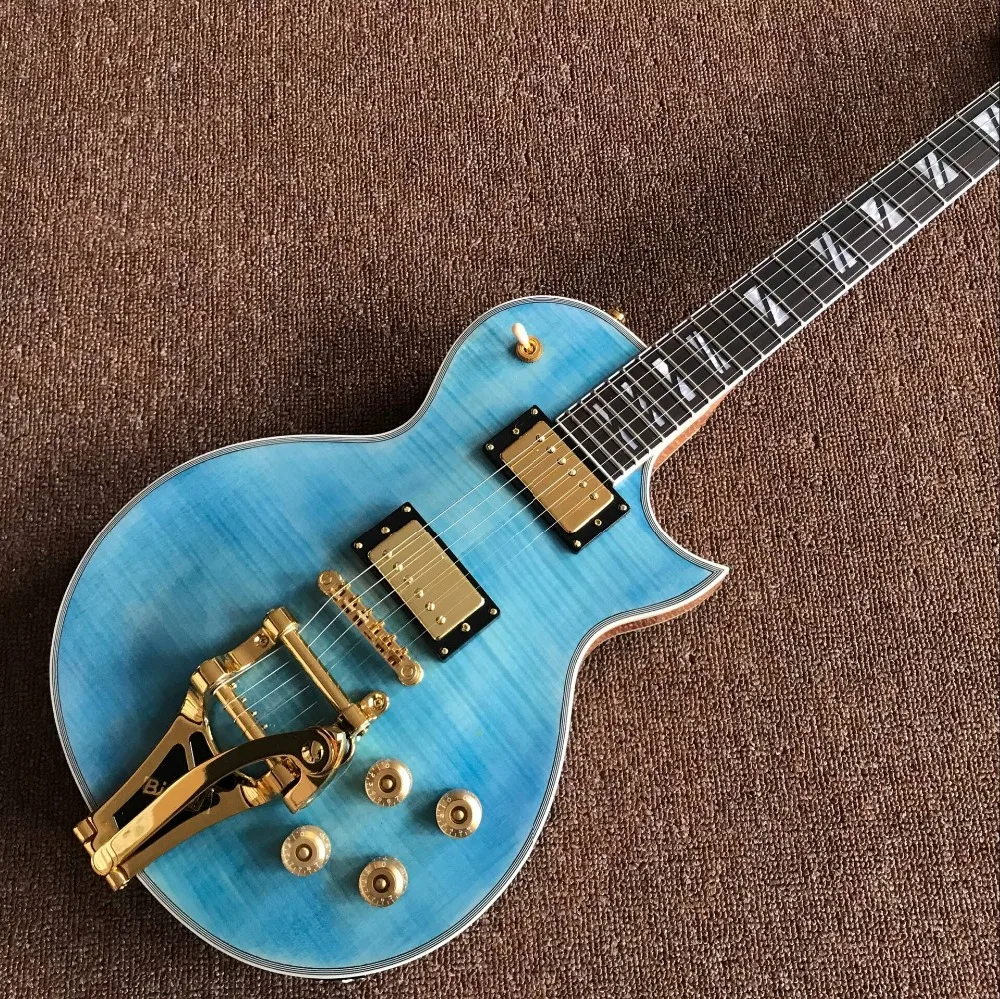 

Custom Classic Blue Tiger Flame jazz electric guitar,Golden hardware guitarra,custom 6 stings jazz gitaar ,vibrato system