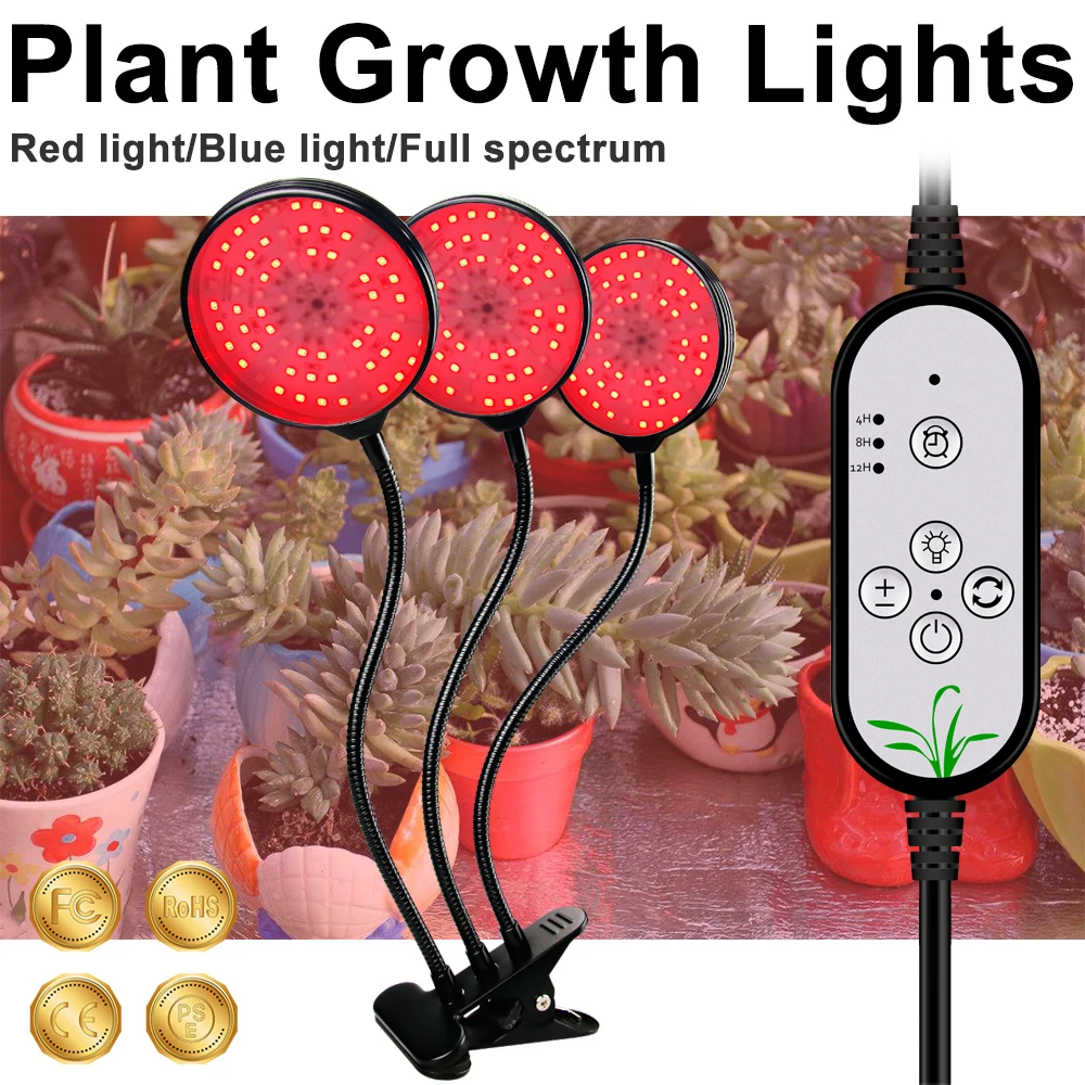 LED Plant Grow Light Bulb Withe Light USB DC 5V Room Red blue UV IR Adjustable 3-Head Timer Plant Lights Green house Grow Tent