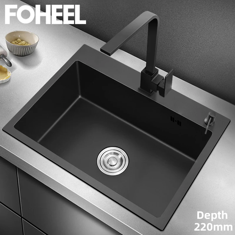 Foheel Dark Gray Kitchen Sink Deep Sink Single Bowl Deep Sink Handmade Above Counter Or Udermount Black Sink Big Ran Fks06 Kitchen Sinks Aliexpress