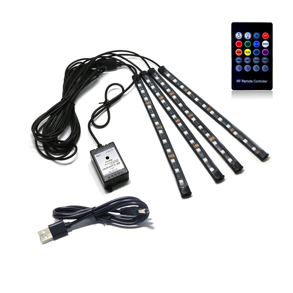 

4pcs Car Styling Decoration Light Wireless Remote/Voice Control Auto LED Atmosphere RGB Strip Waterproof Flexible White