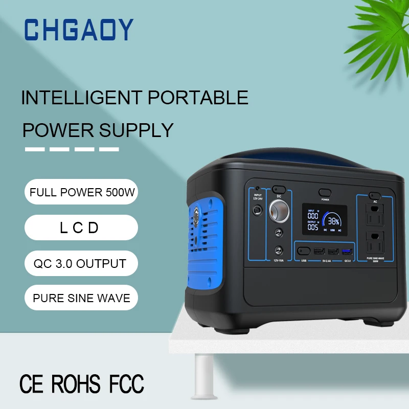

CHGAOY Iarge Capacity 500W Portable Energy Storage Solar Power Station 110V Energy Storage Inverter UPS Battery 12V Peak 1000W