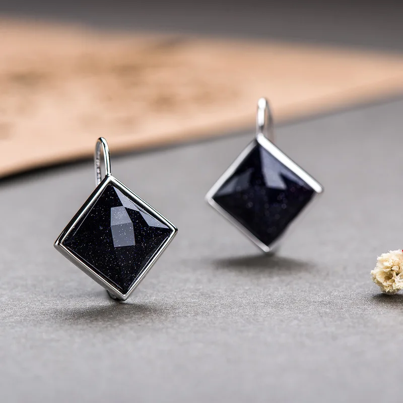 

geometric blue sand and gravel amethyst ear clip fashion female sand earrings eardrop silver ornaments of gold