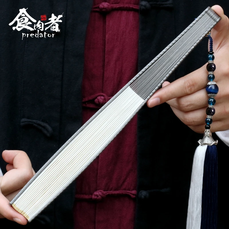 Predator Titanium-Alloy Folding Fan Crack glaze EDC Self-Defense Iron-Fan Tai Chi Kung Fu Steel Bone Fan Defense present