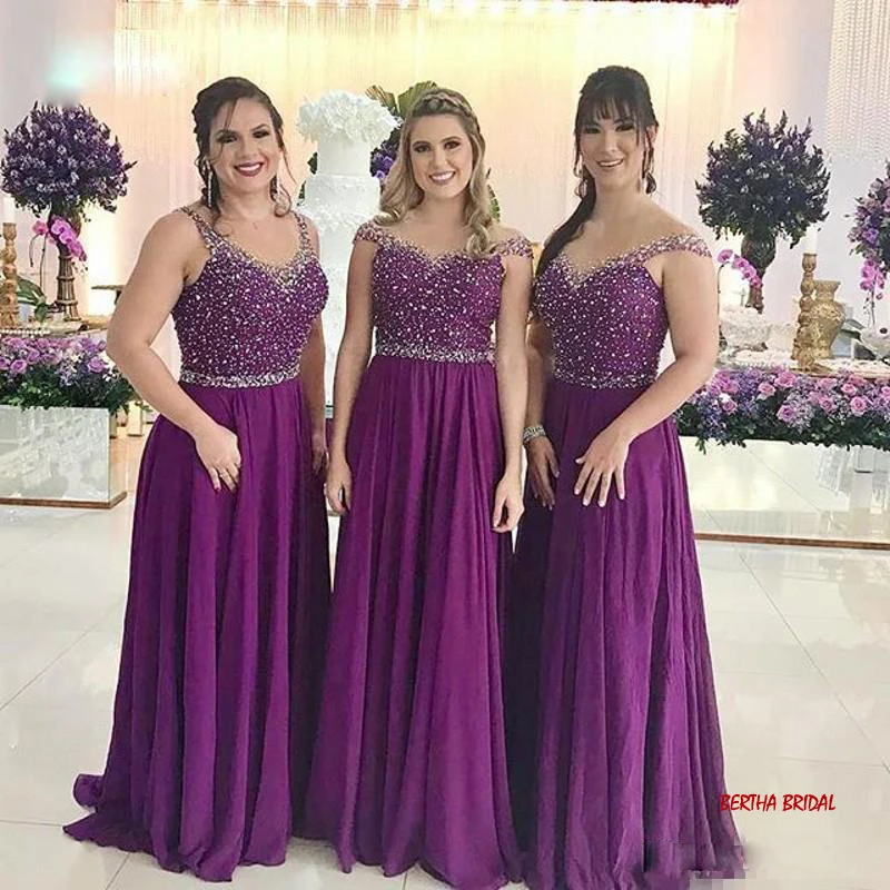 color as picture Фиолетовое шифоновое платье подружки невесты с бисером, Милое Свадебное платье с открытой спиной, вечерние платья для выпускного вечера, vestido de festa - Цвет: color as picture