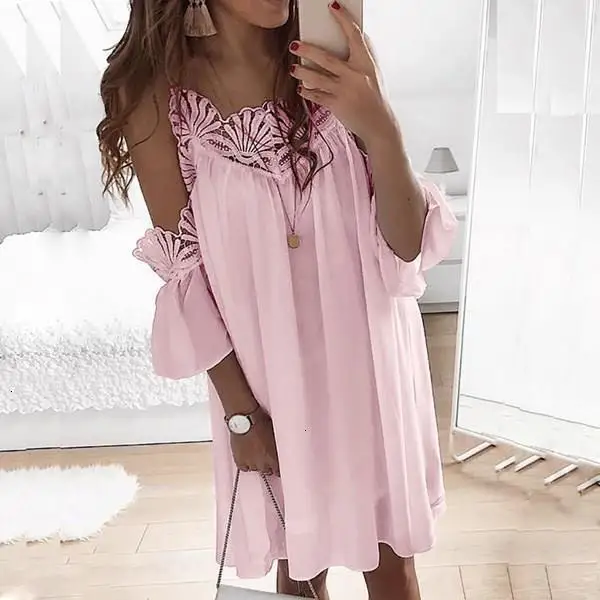 

2019 Zoete Kant Patchwork Vrouwen Jurk Sexy Off Shoulder Party Jurken Zomer Mode Bloem Mini Jurk Vestidos