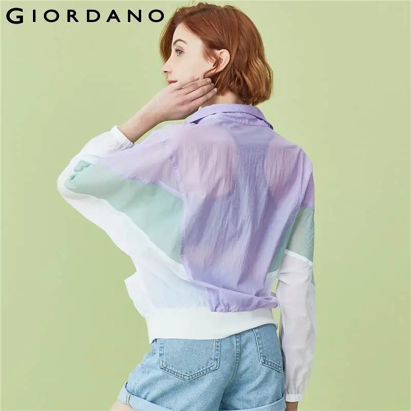 Giordano Женская куртка с воротником стойкой контрастные ветровки легкая