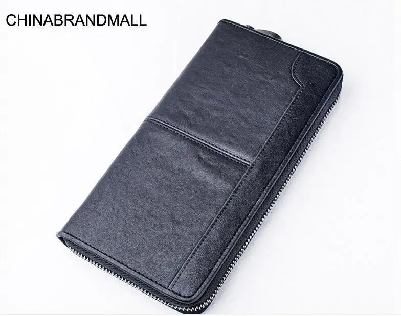 

Genuine leather cow skin long zip soft purse card holder for men