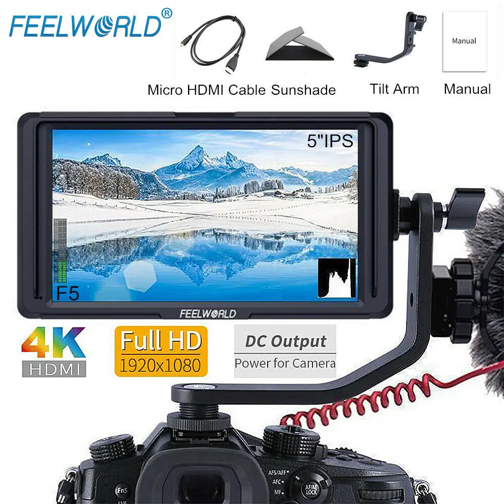 FEELWORLD F5 " DSLR камера полевой монитор 4K HDMI Full HD 1920x1080 ips видео Peaking Focus Assist с NP750 батарея+ зарядное устройство - Цвет: Monitor