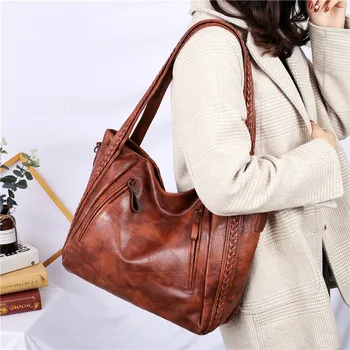 

Women Shoulder Bag Fashion PU Leather Handbag Retro Ladies Big Shoulder Bag Large Tote Purse Women Handbag Tote Bag Sac A Main