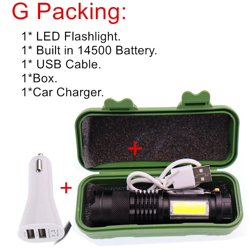 G Packing Мини переносная Рабочая лампа XPE+ COB Светодиодный фонарь, фонарь с зумом, зарядка через USB+ 1* Встроенный аккумулятор 14500 - Испускаемый цвет: G Packing