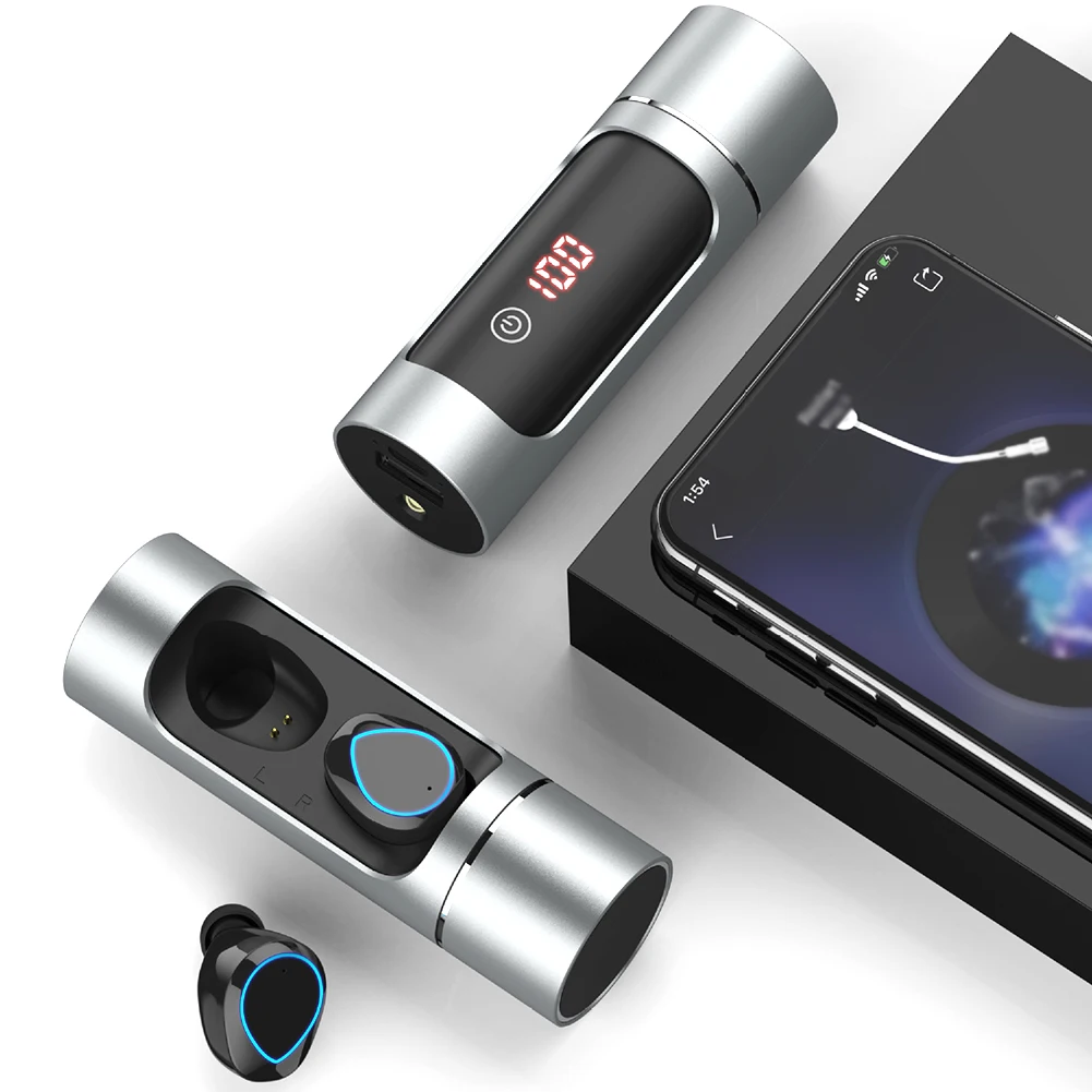 

Erilles new mini bluetooth earphone wireless in-ear stereo with LED digital display large capacity charging box wireless headset