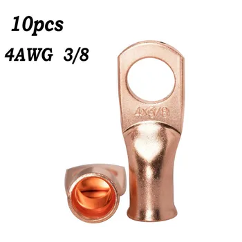 

10pcs Wire Ring Terminal Copper 4 AWG Gauge 3/8 Connectors Car Audio Terminals
