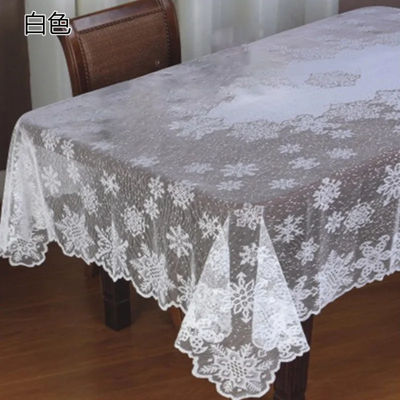 White Yomdid круглая/прямоугольная скатерть белая кружевная скатерть Снежинка узор Свадебный обеденный стол покрытие дома Рождественская вечеринка Decora - Color: White