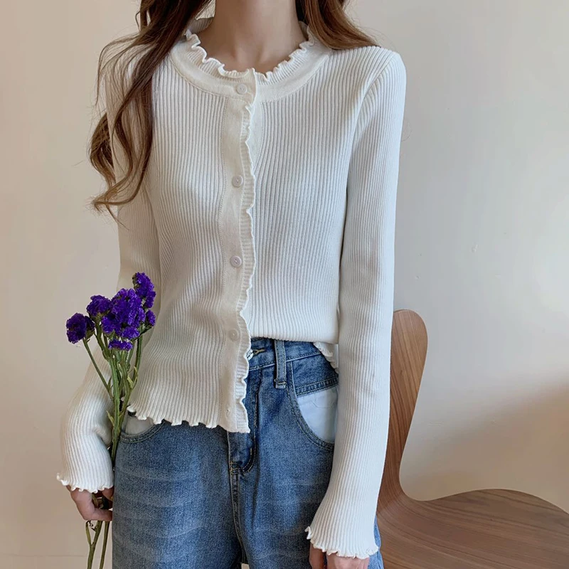 

AOSSVIAO 2020 Autumn Winter Women Sweater Cardigans Ruffles Knit Cardigans Girls Outwear Korean Chic Tops Suete Mujer Poncho