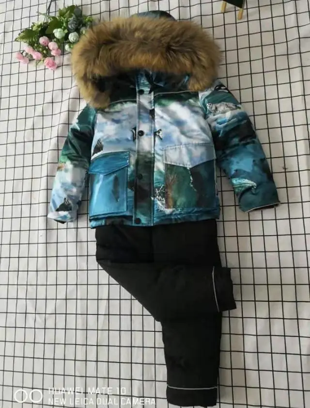 Коллекция года, зимние детские пуховики и штаны с принтом белого гусиного пуха пуховая куртка с капюшоном для мальчиков детская верхняя одежда Modis лыжный костюм, Y1760