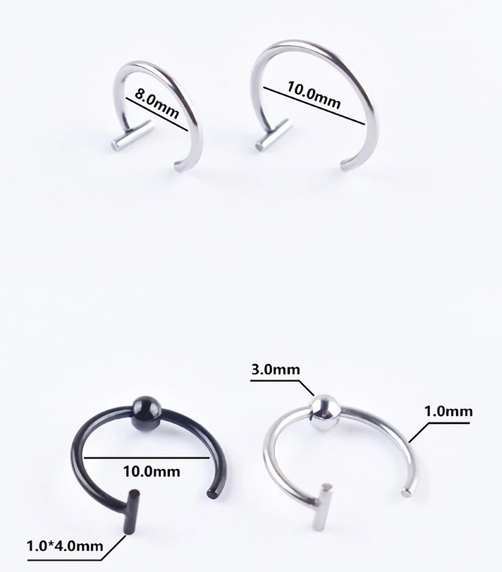 titanium steel clip-on lip and nose ring size