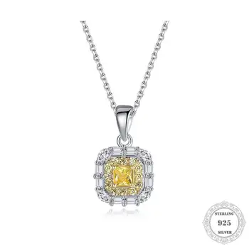 

Charm Necklace Square yellow Pave Zircon ,2020 Brand Ts Fashion Jewelry Thomas 925 Sterling Silver Bijoux Gift For Women Men