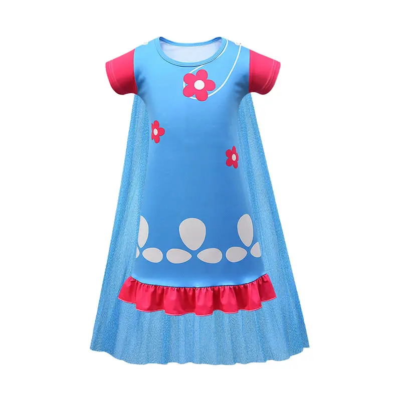 Summer Trolls 2 Costume For Girl Lace Dresses Christmas Halloween Child Poppy Disguise Up Party Frock Kid Cloth To 8 Year | Детская