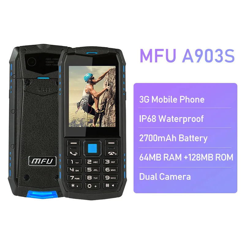 

Foreign Trade A903 Triple Protection IP68 Waterproof Dustproof Shatter-resistant 4 Frequency 3G Candy Bar SOS First Aid Double C